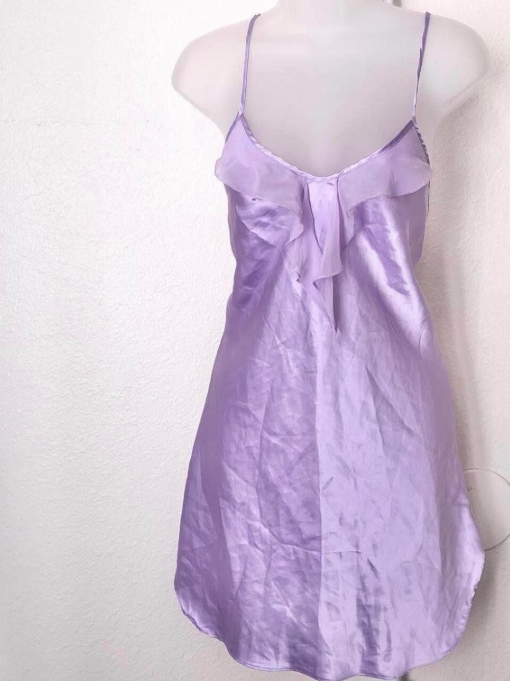 Y2K VTG Purple Slip on Chemise Mini Lingerie Ruffle Babydoll Fairy Dress Cami